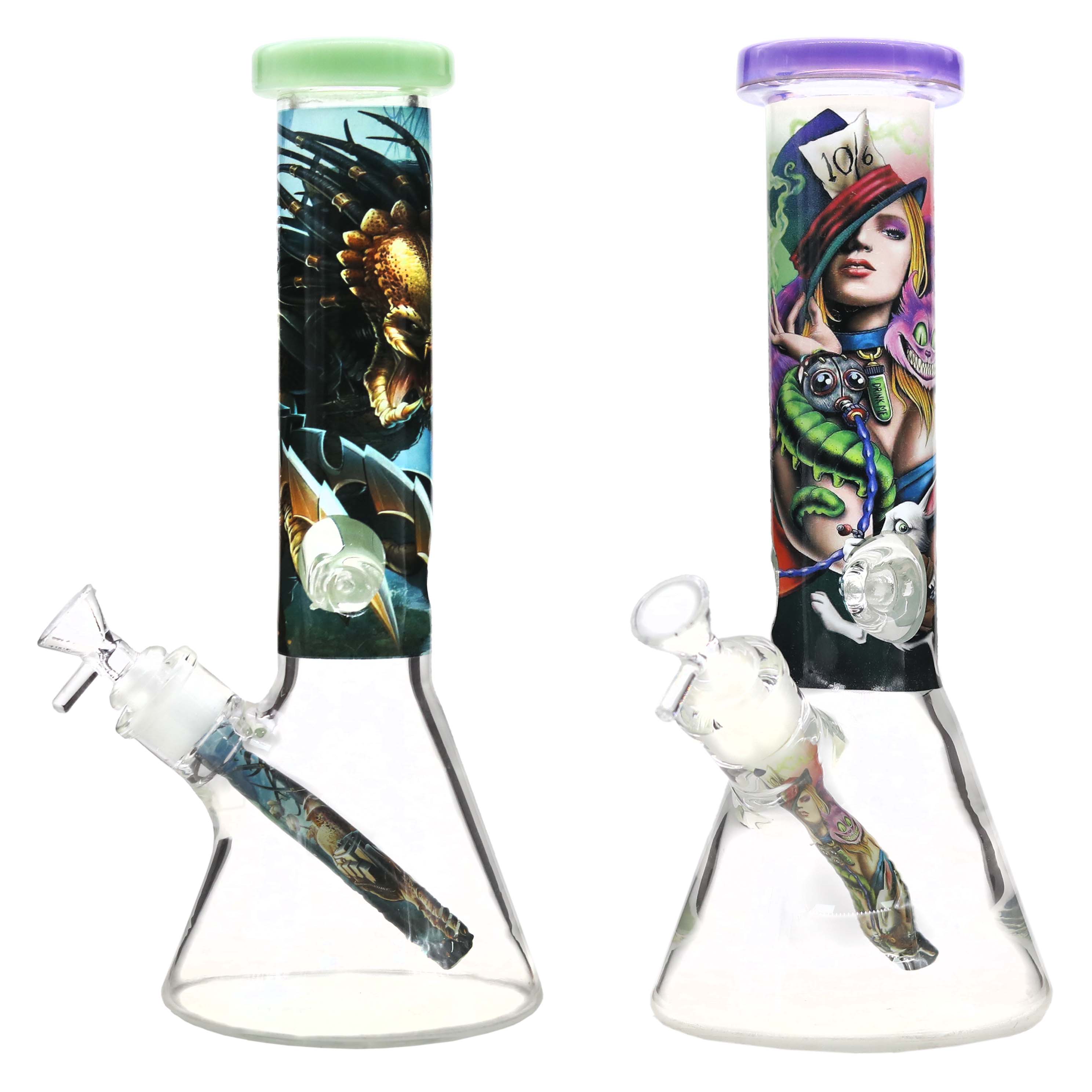 Monster face Designs Glow In The Dark Beaker Waterpipe | 12 inch | Assorted Colors product image